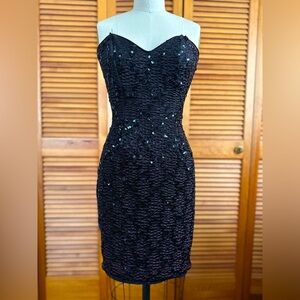 Gunne Sax by Jessica McClintock Little Black Sequin Party Dress